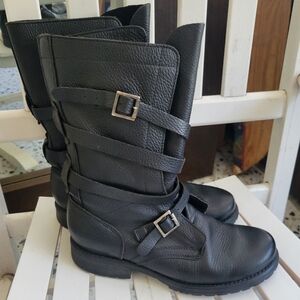 Black Leather Buckle Boots